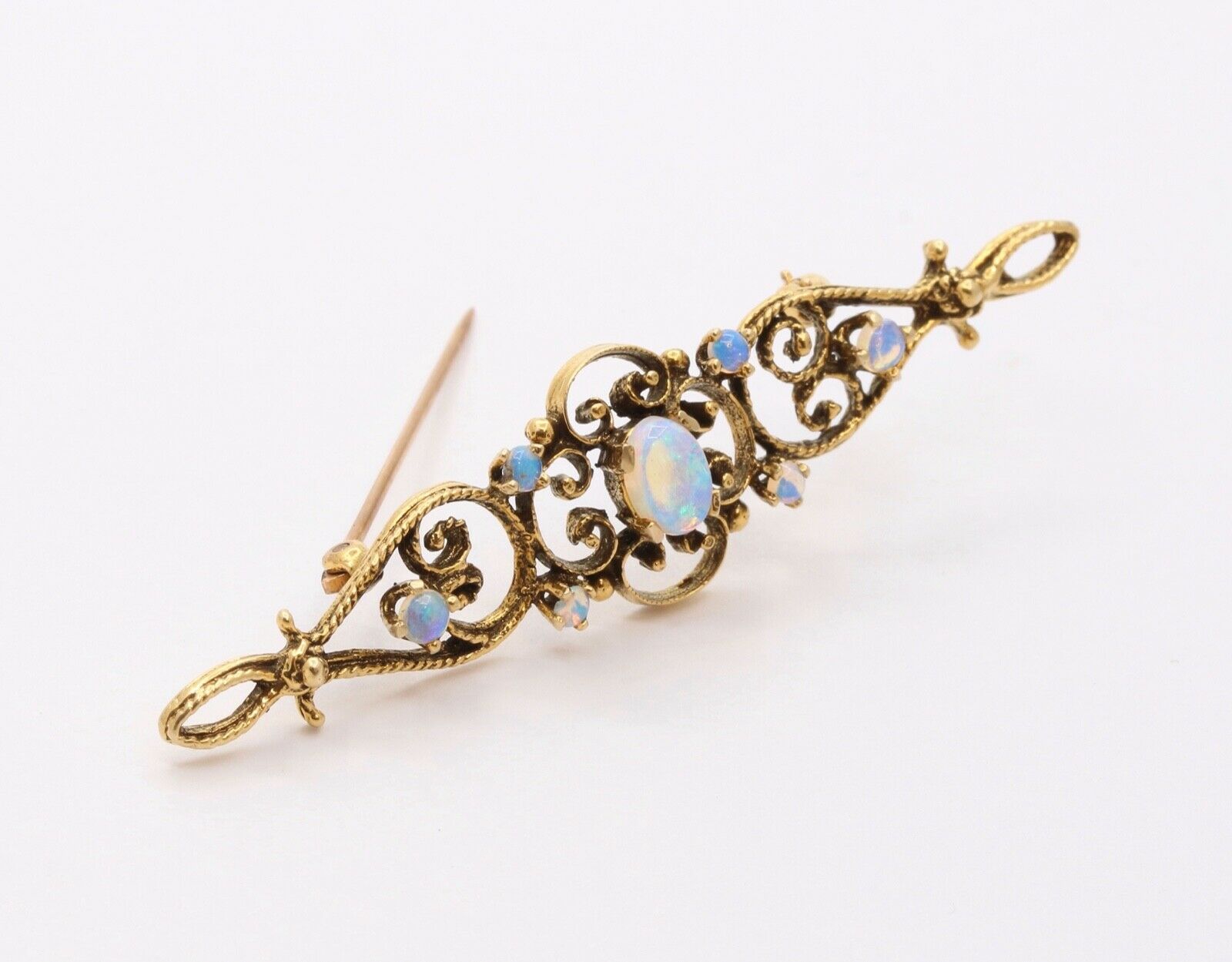 Victorian 14K Yellow Gold Opals Bar Pin Brooch