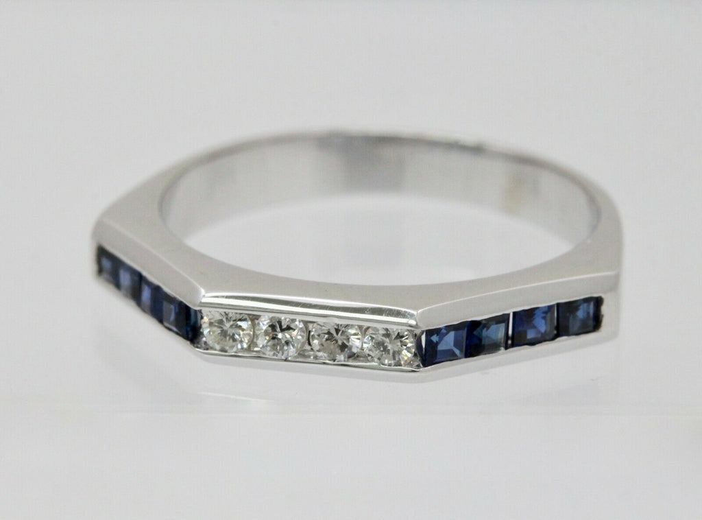 Vintage 18K White Gold Sapphire Diamond Band