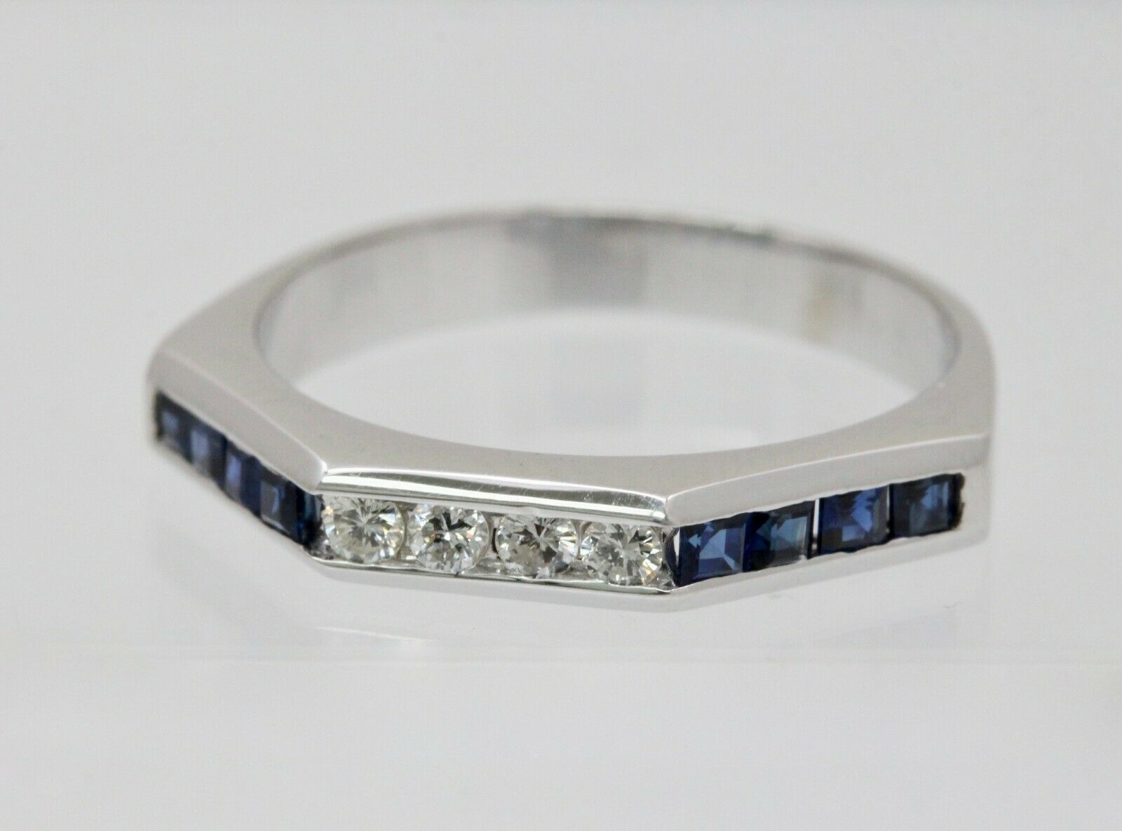Vintage 18K White Gold Sapphire Diamond Band