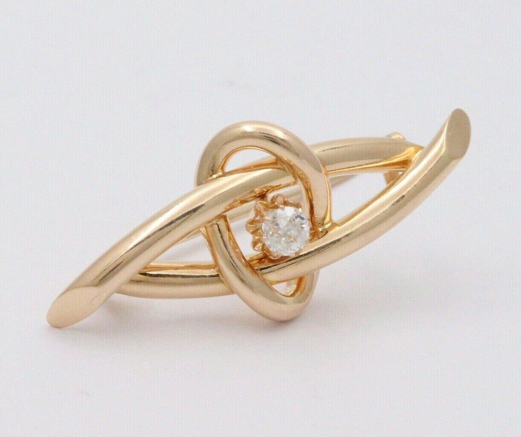 Vintage 14K Rolled Gold Old European Cut Diamond Brooch, Antique Pin