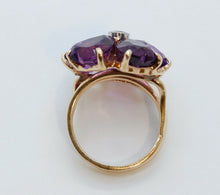 Load image into Gallery viewer, Vintage Siberian Amethyst Hearts Diamond 14K Yellow Gold Ring
