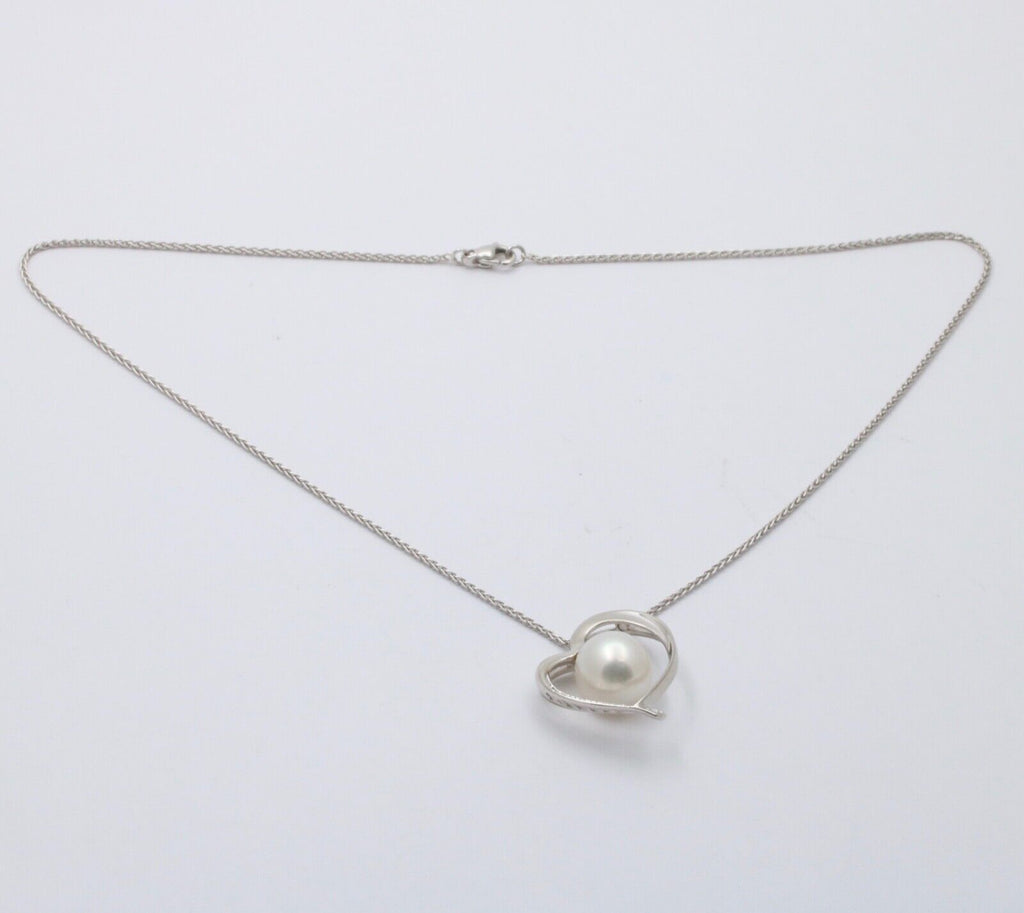 Vintage South Sea Pearl Diamonds 18K White Gold Pendant and Chain