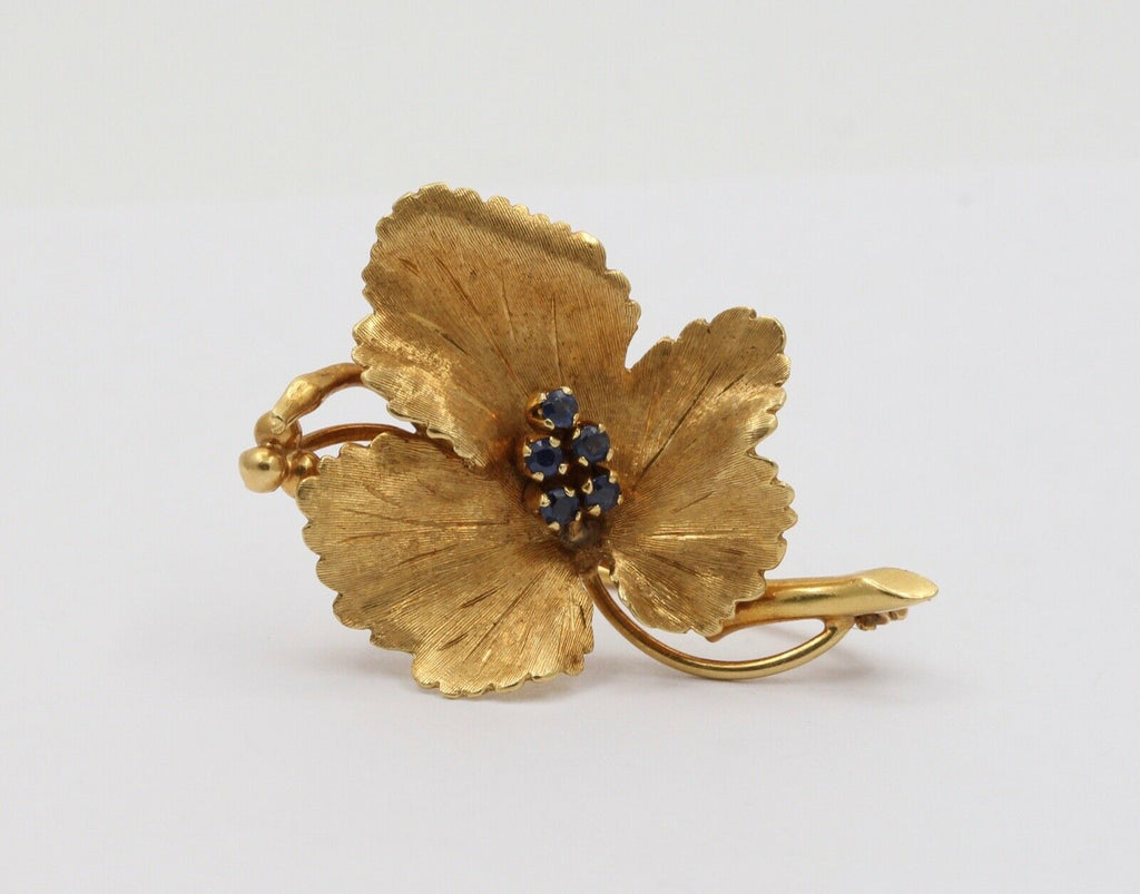 Tiffany and Co. Vintage 14K Yellow Gold Sapphires Leaf Brooch Pin