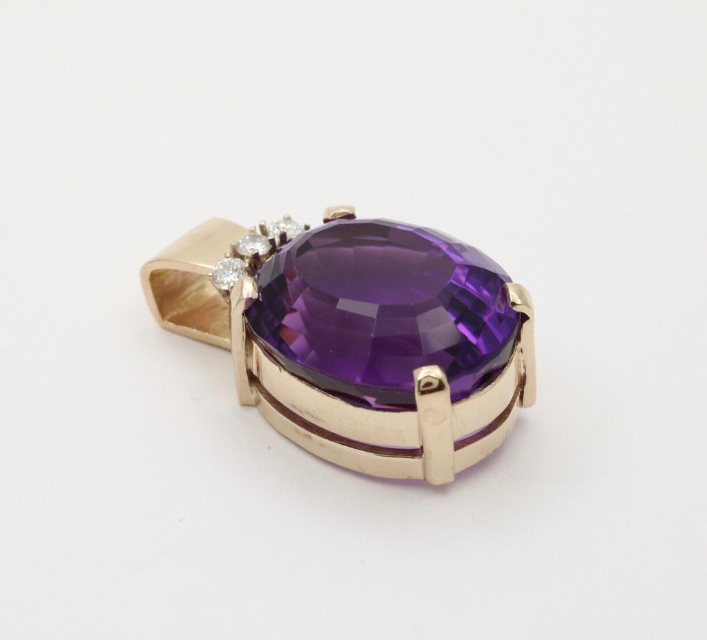 Vintage 14k Gold Amethyst Diamond Pendant.