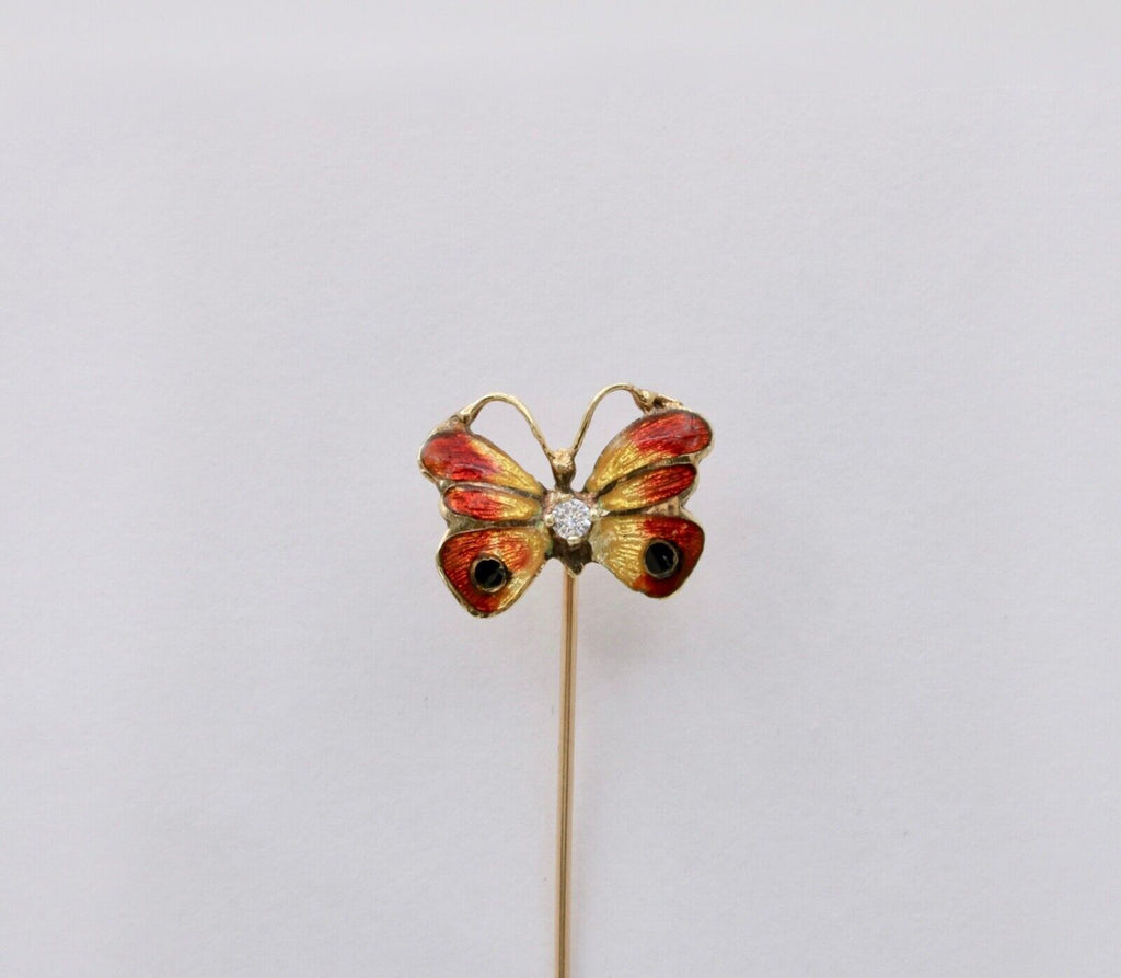 Vintage Diamond Enamel Butterfly Stick Pin
