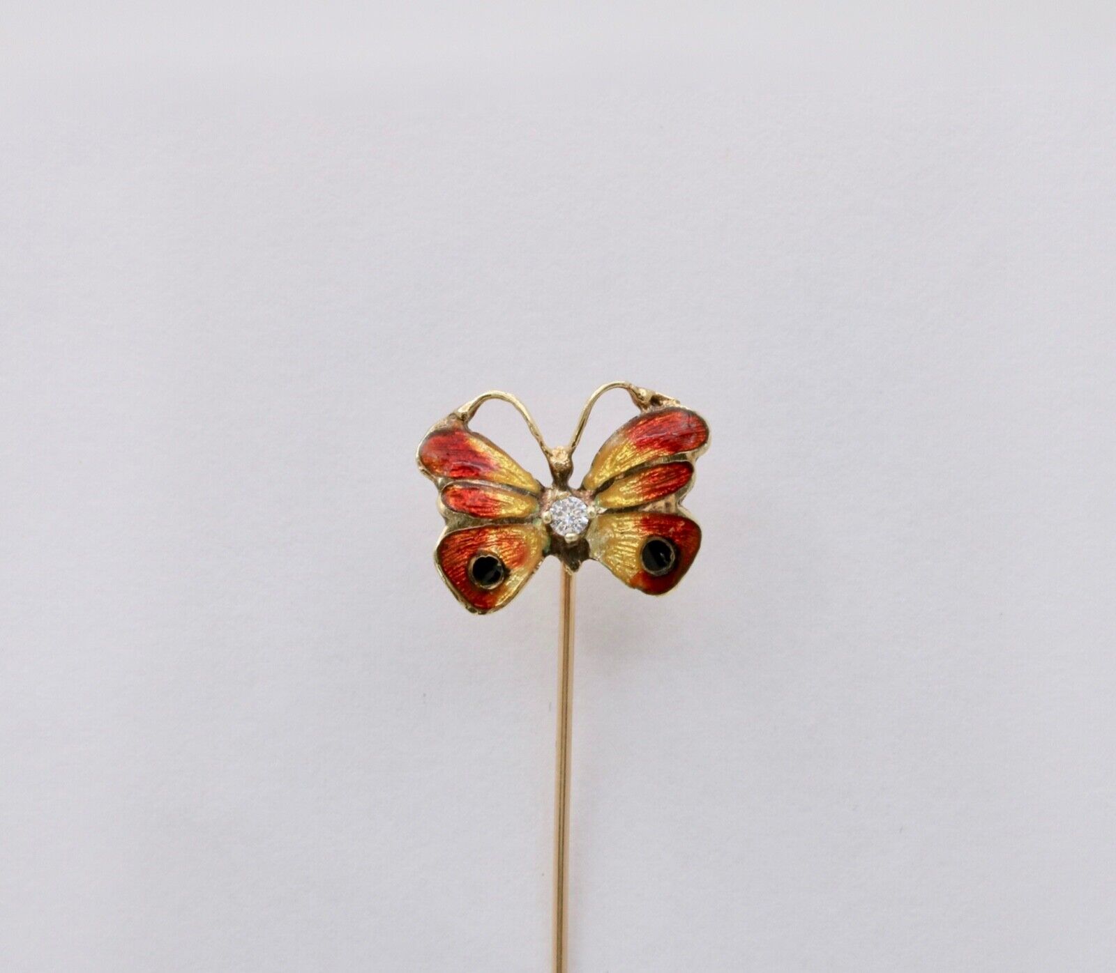 Vintage Diamond Enamel Butterfly Stick Pin