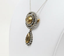 Load image into Gallery viewer, Vintage 14K &amp; Silver Citrine Seed Pearl Brooch Pendant
