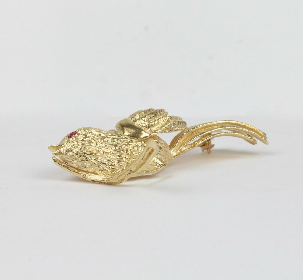 Vintage 14K Yellow Gold Sparrow Brooch