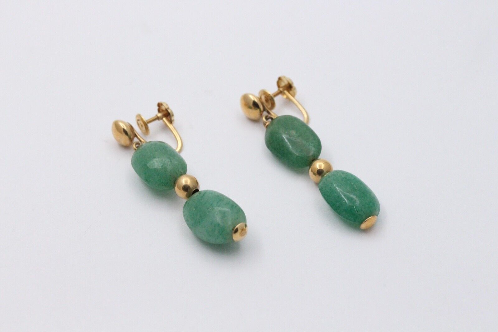 Vintage 14K Yellow Gold Aventurine Dangling Earrings