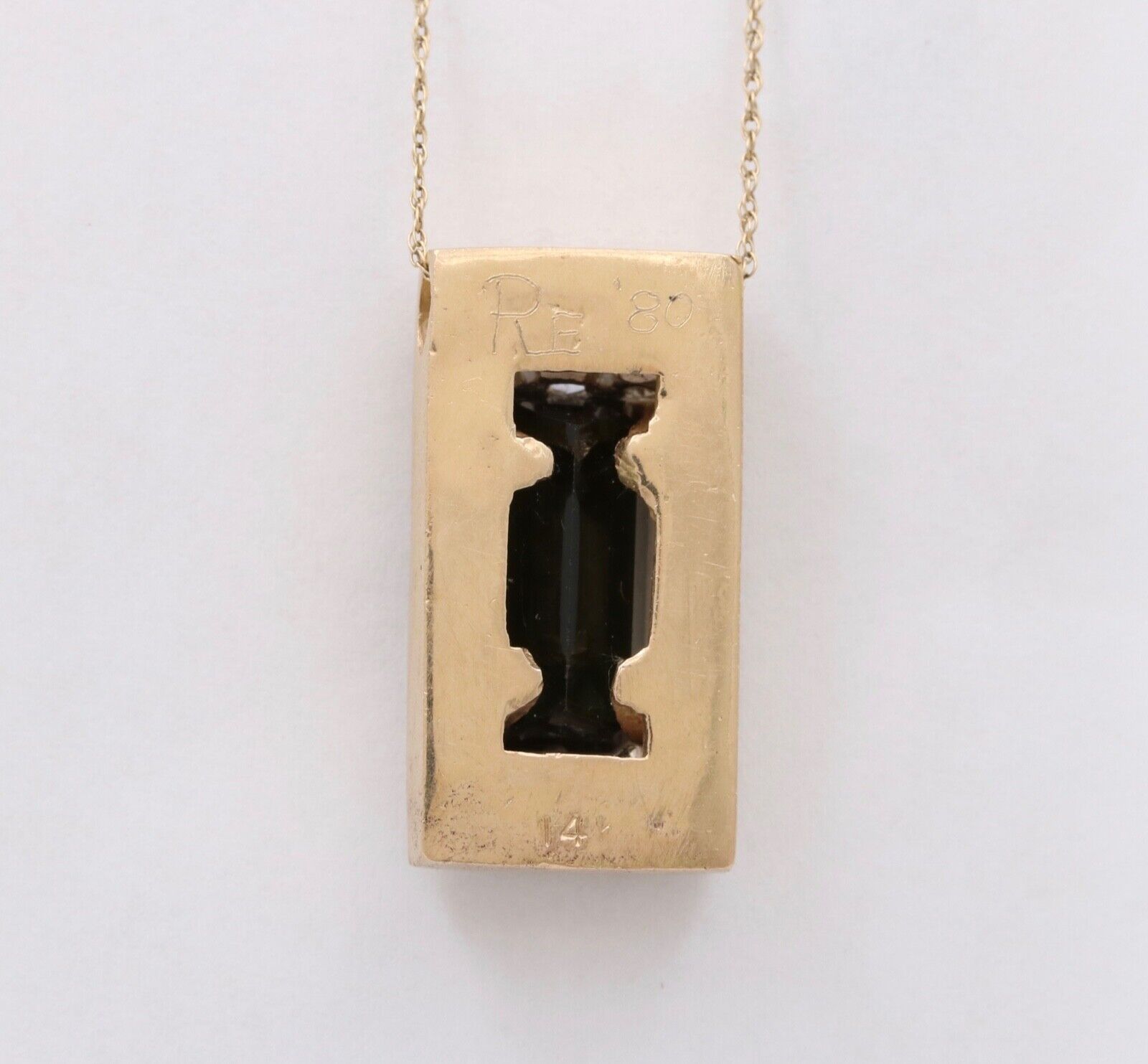 Vintage 14K Yellow Gold Tourmaline And Diamond 13.6 Grams Rectangle Pendant, Nec