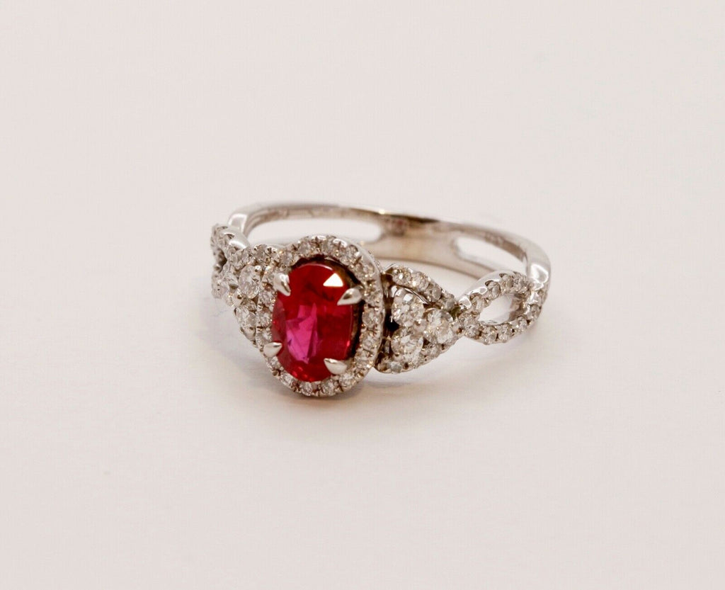 Elegant Crossover Ruby Diamonds Engagement Ring