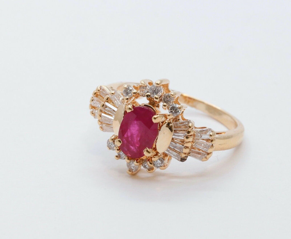 Vintage Ruby Diamonds 14K Yellow Gold Ring