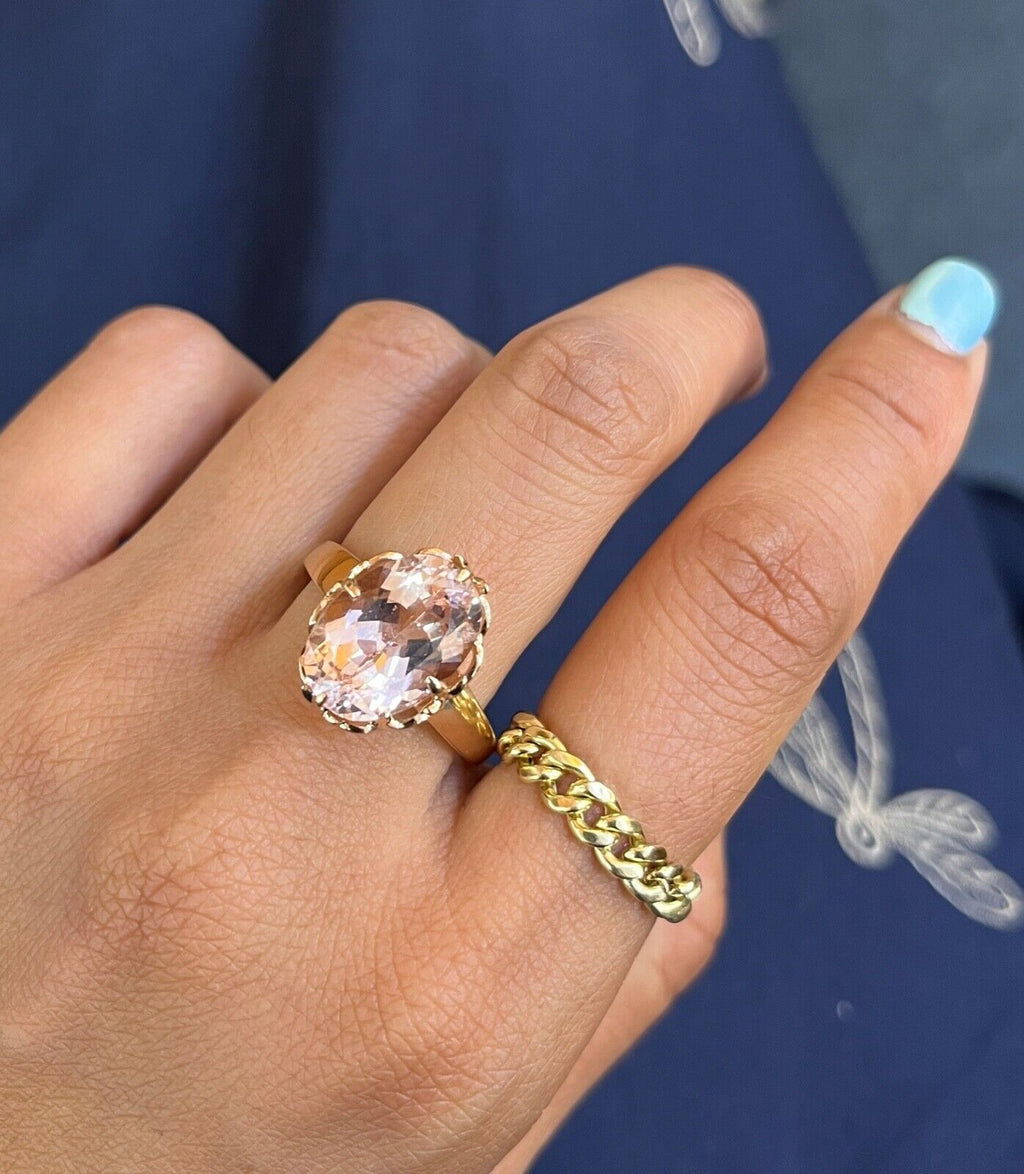 Sweet 14K Rose Gold Peach Morganite Solitaire Ring, Cocktail Ring