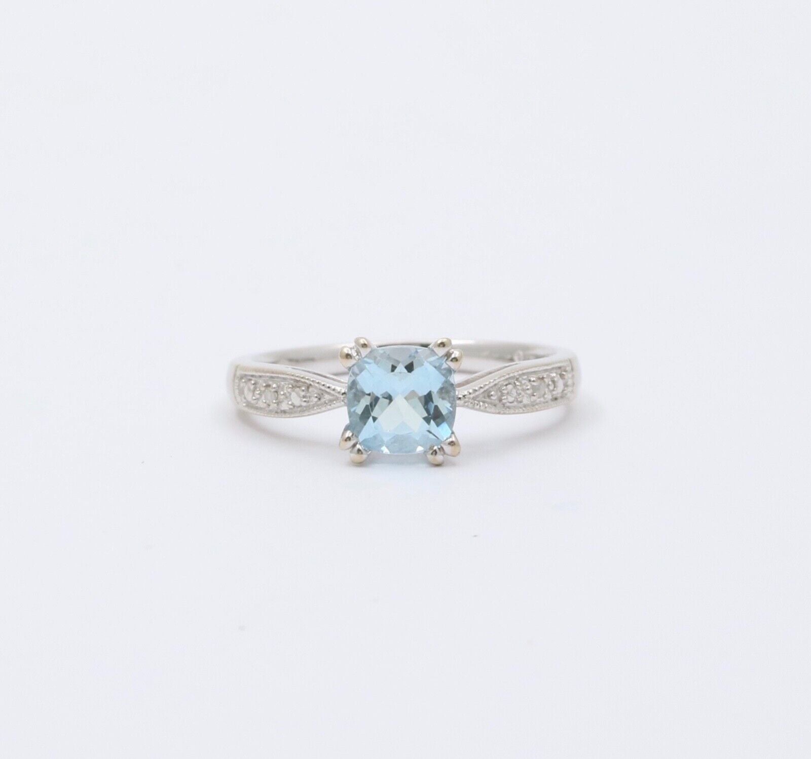Classic 14K White Gold Aquamarine Ring, Engagement Ring