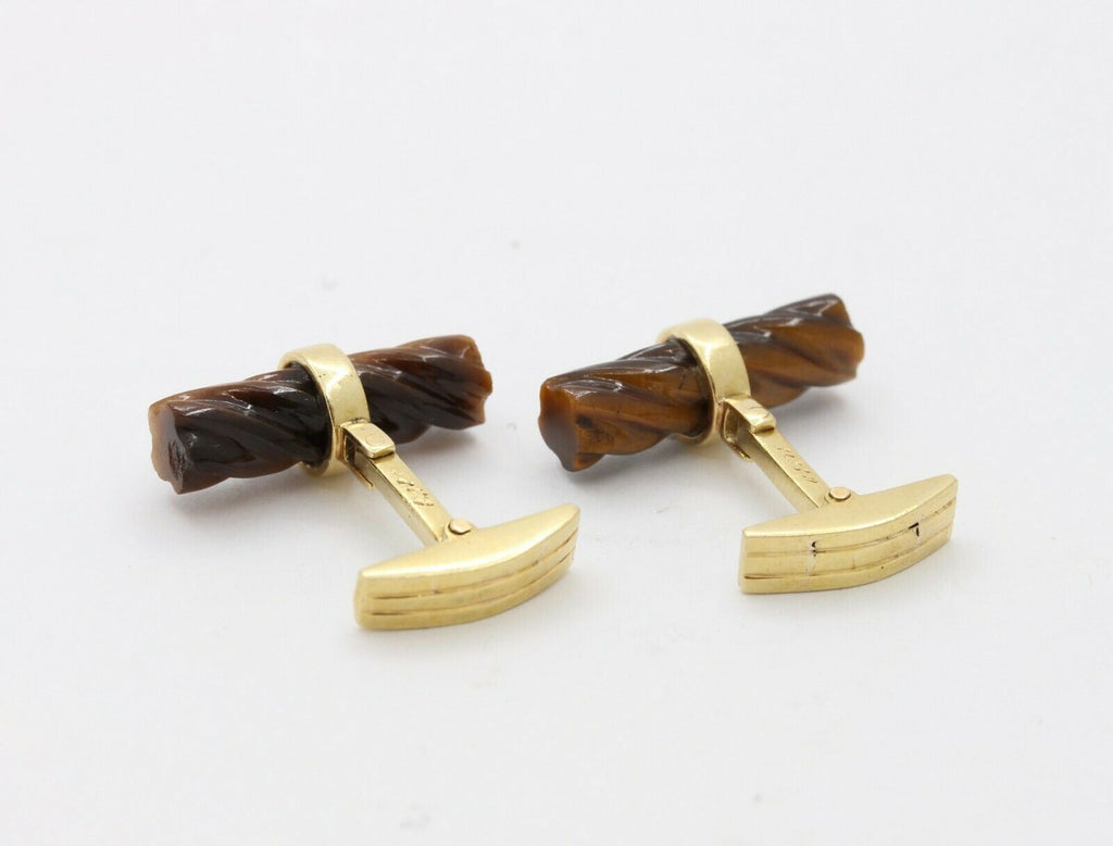 Vintage 18K Yellow Gold Tigers Eye Cufflinks