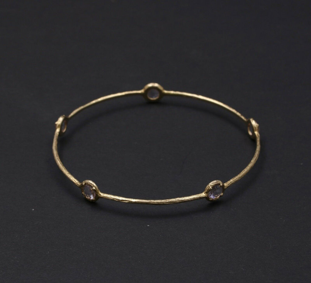 Vintage14k Yellow Gold & Pink Quartz Stacking Bracelet, Estate Bangle
