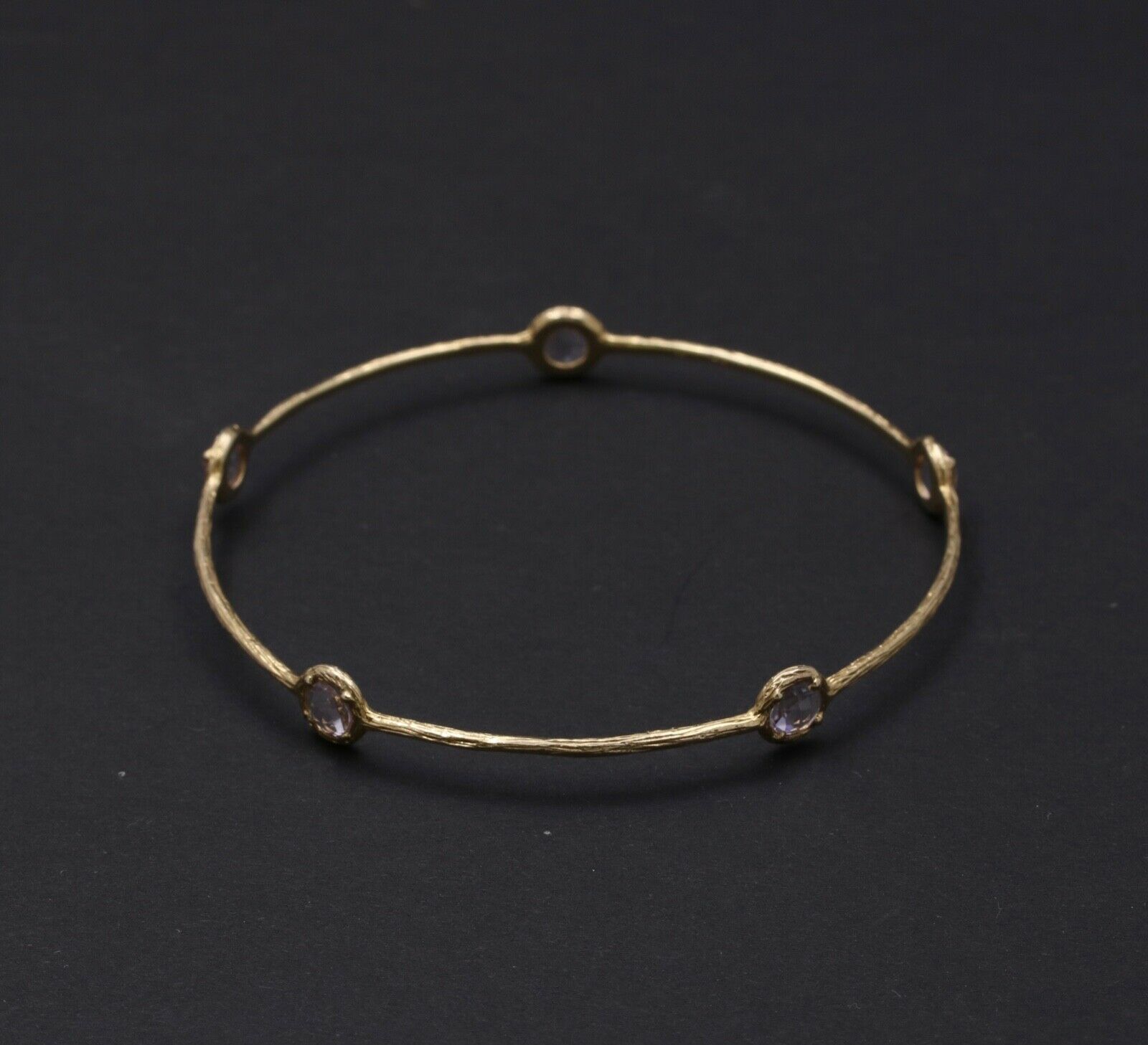 Vintage14k Yellow Gold & Pink Quartz Stacking Bracelet, Estate Bangle