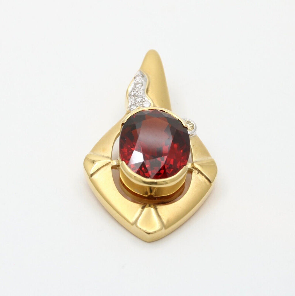 Vintage Funky 18K Gold Certified Large Spessartite Garnet & Diamond Pendant