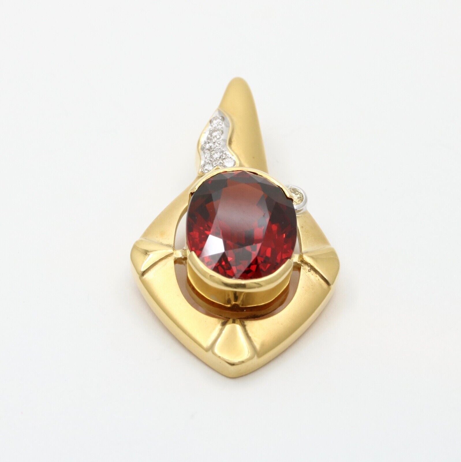 Vintage Funky 18K Gold Certified Large Spessartite Garnet & Diamond Pendant