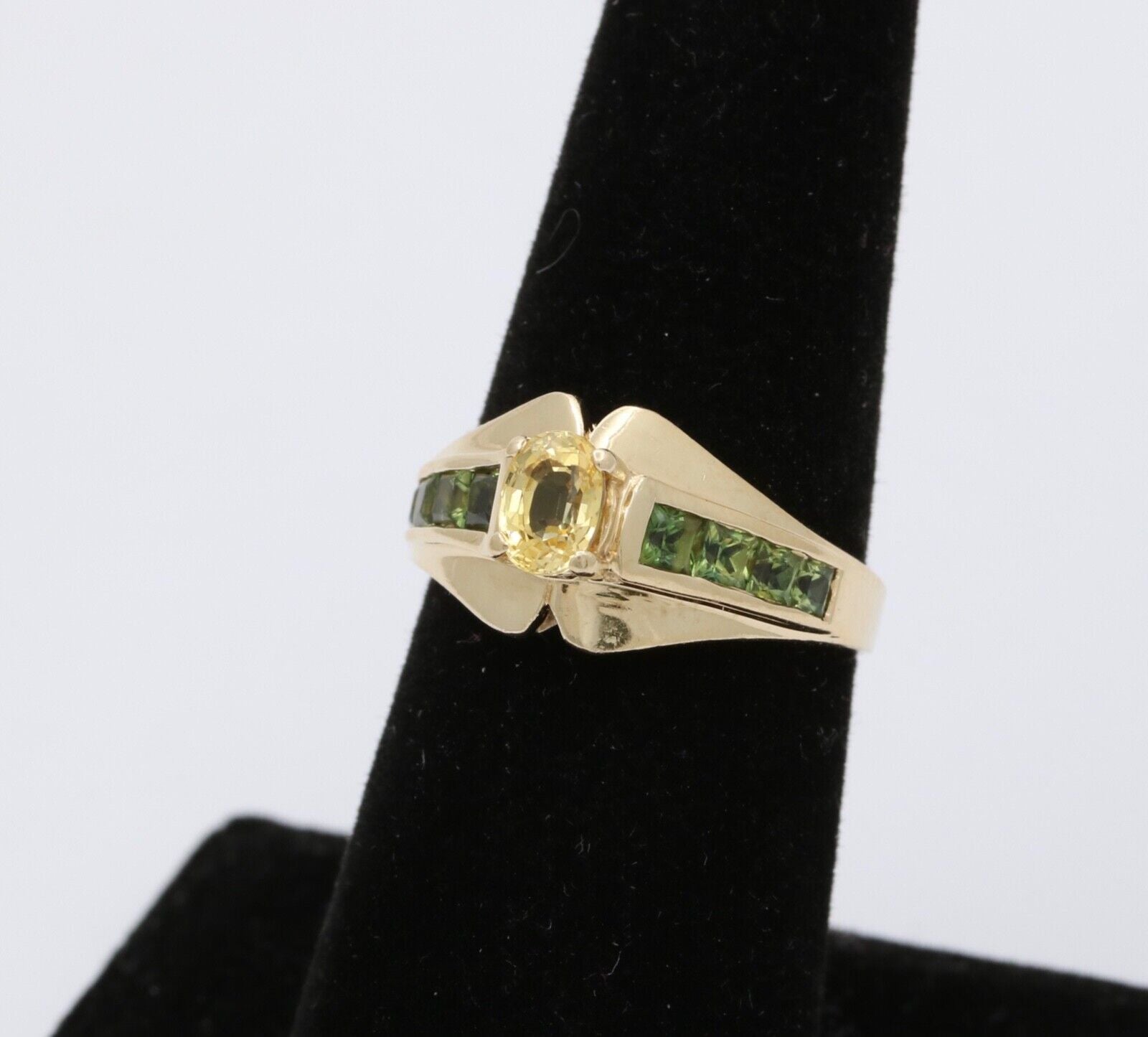 Vintage Citrine & Peridot 14K Yellow Gold Ring Band.