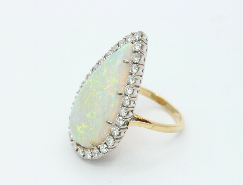 Vintage 18K Yellow White Gold Giant Opal Diamond Statement Ring