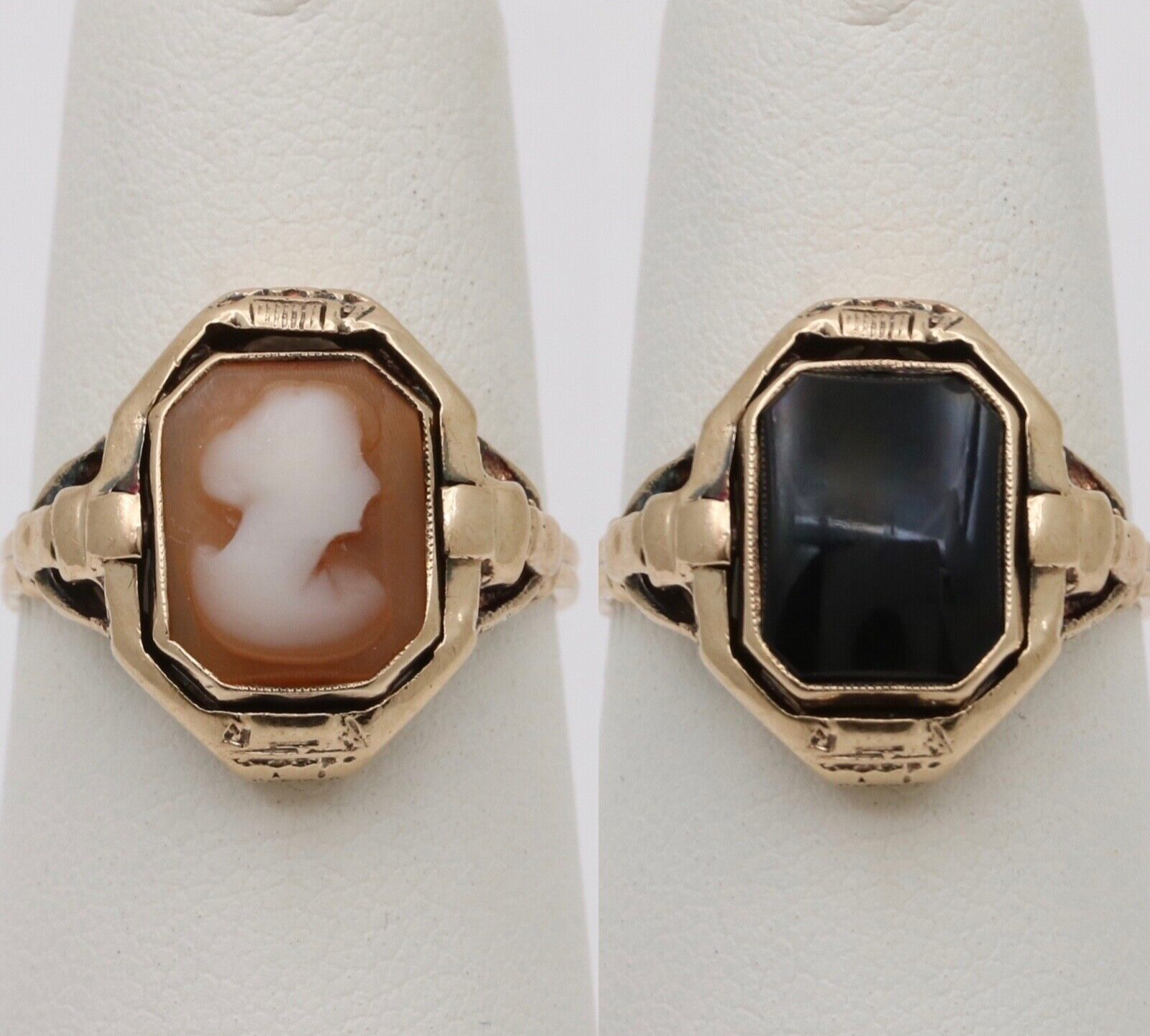 Antique Reversible Cameo and Onyx 10K Yellow Gold Ring