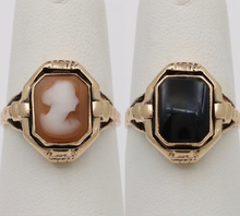 Load image into Gallery viewer, Antique Reversible Cameo and Onyx 10K Yellow Gold Ring
