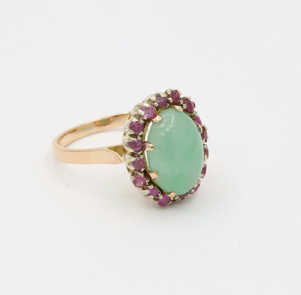 Vintage 14K Yellow Gold Jade Ruby Ring