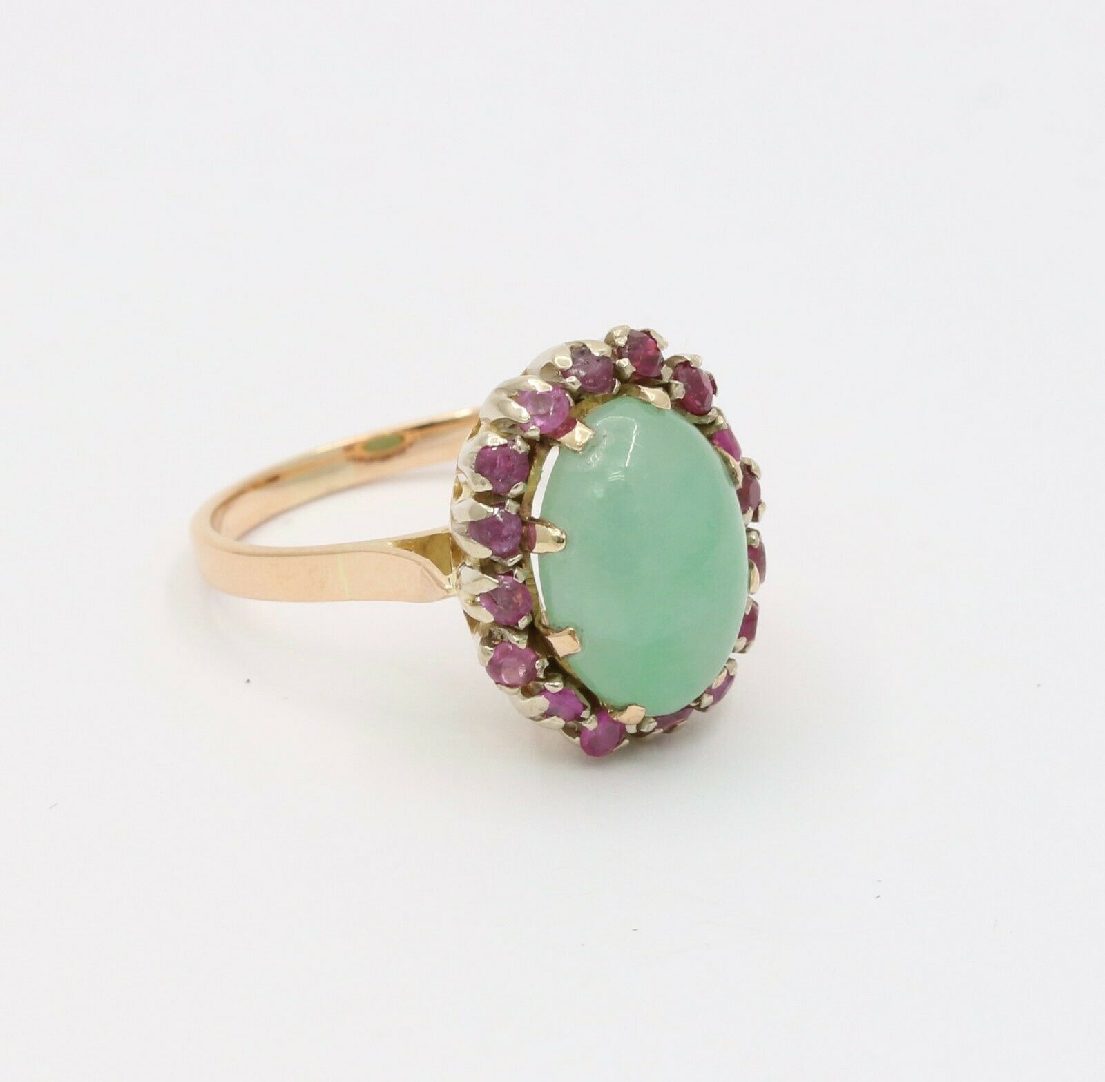 Vintage 14K Yellow Gold Jade Ruby Ring