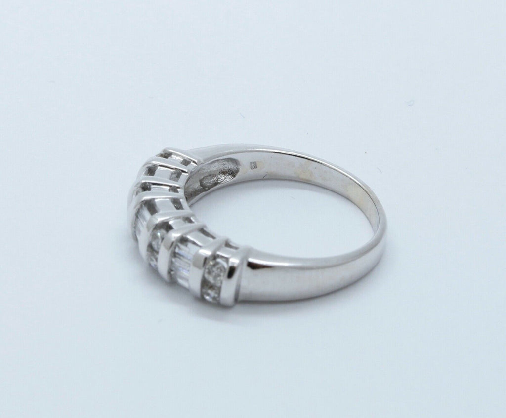 Beautiful Vintage Round Baguette Diamonds 14K White Gold Wedding Band Ring
