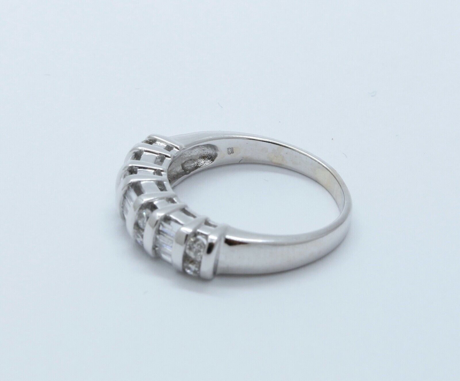 Beautiful Vintage Round Baguette Diamonds 14K White Gold Wedding Band Ring