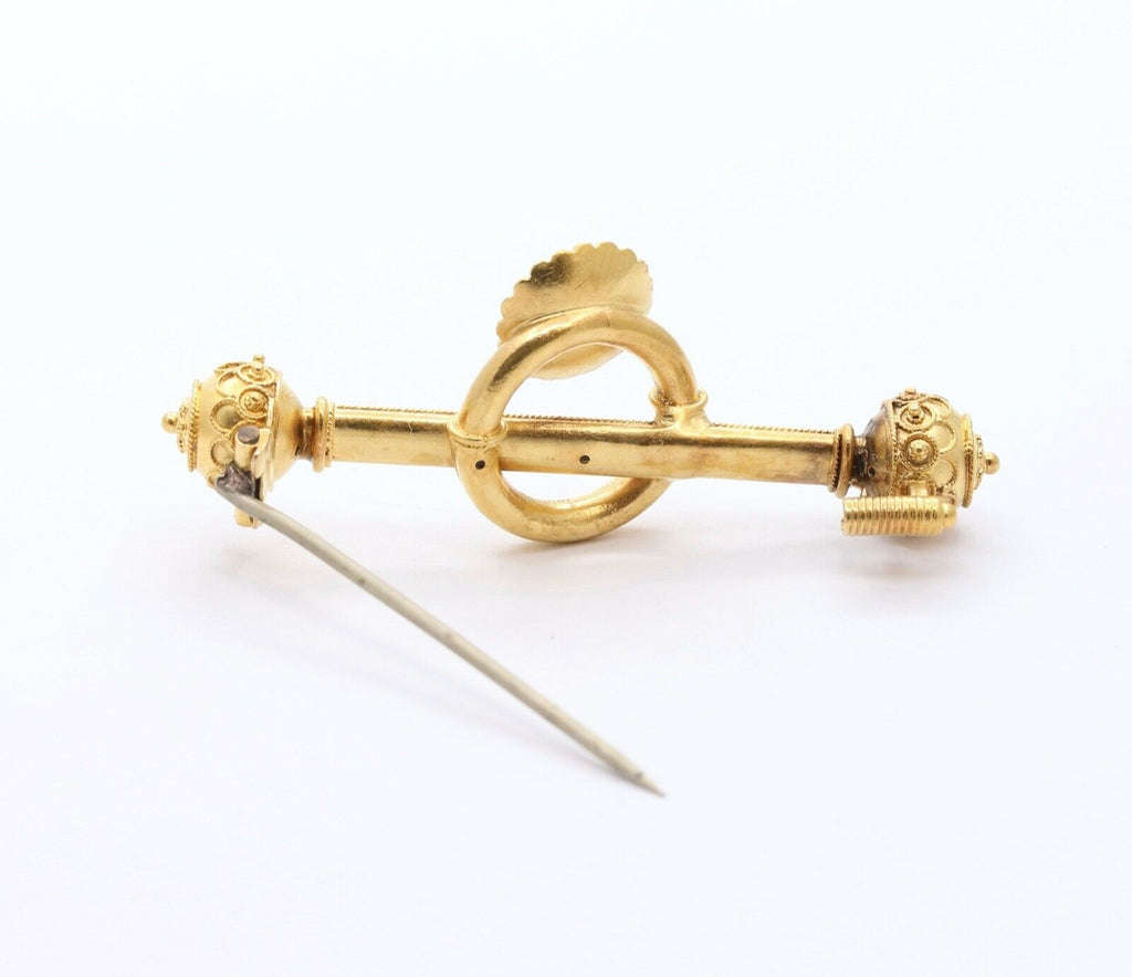 Victorian Etruscan Revival 14K Yellow Gold Brooch Pin