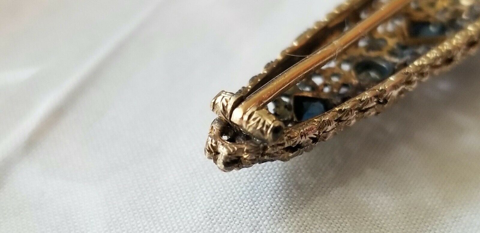 Edwardian 18K Yellow Gold Sterling Silver Diamonds Sapphires Brooch Pin