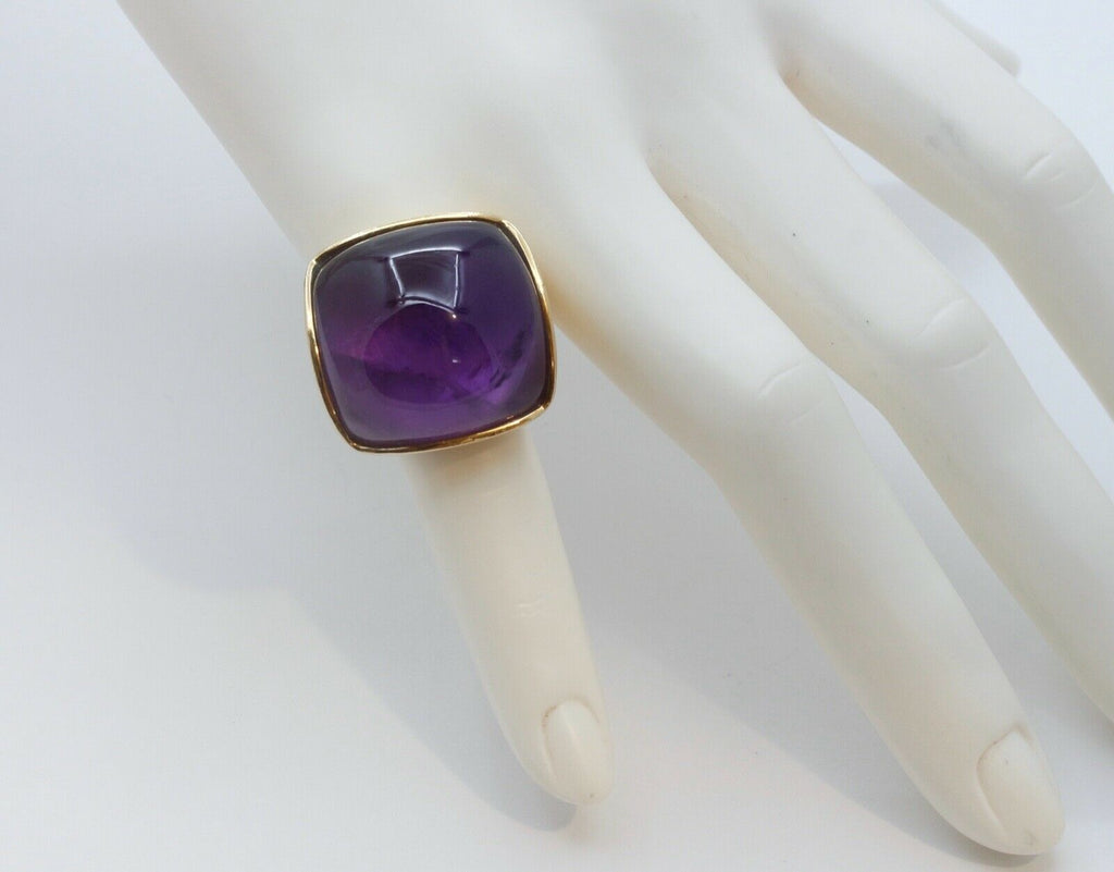 Vintage Statement Italian Eva Nueva Amethyst 18K Yellow Gold Ring