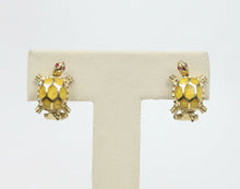 Load image into Gallery viewer, Vintage Turtle 14K Yellow Gold Rubies Enamel Ladies Earrings
