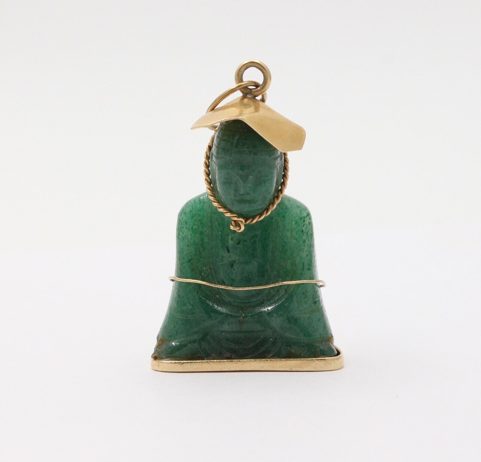 Vintage Buddha Jade 18K Yellow Gold Pendant