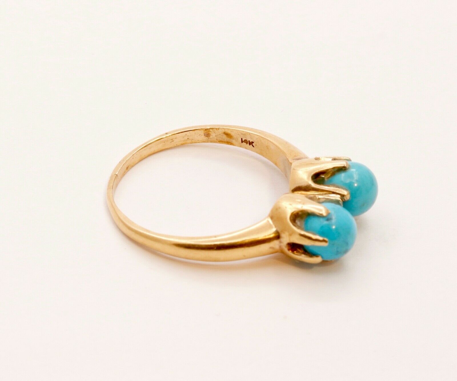 Victorian Ladies Twin Turquoise 14K Yellow Gold Ring