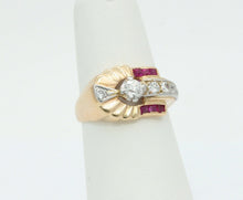 Load image into Gallery viewer, Vintage Indian Headdress Diamonds Rubies 14K Yellow Gold Platinum Ring
