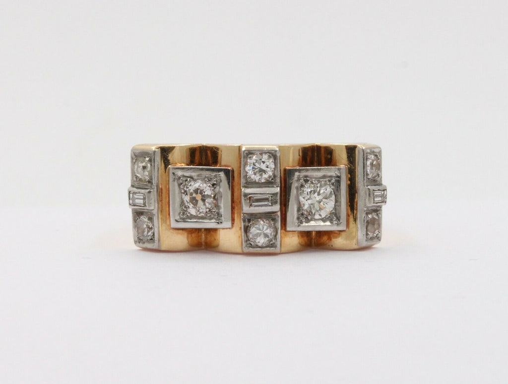Retro 18K Yellow Gold Boxy Diamond Statement Ring