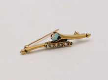 Load image into Gallery viewer, Vintage Opal &amp; Split Pearl 14K Yellow Gold Bar Pin, Estate Brooch
