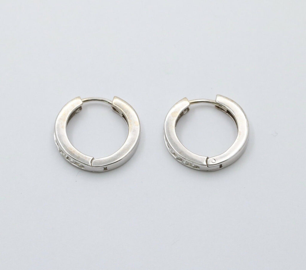 Mini Channel-Set 14K White Gold Diamond Huggie Hoop Earrings