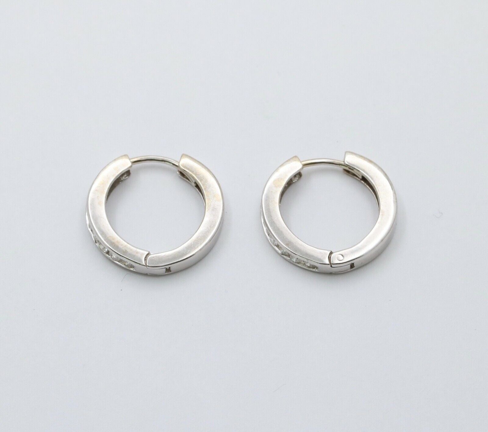 Mini Channel-Set 14K White Gold Diamond Huggie Hoop Earrings