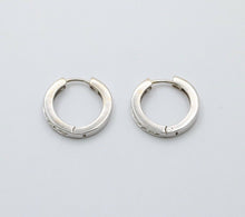 Load image into Gallery viewer, Mini Channel-Set 14K White Gold Diamond Huggie Hoop Earrings
