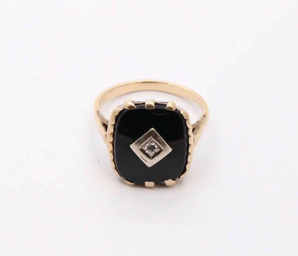 Art Deco Diamond Onyx 14K Yellow White Gold Unisex Ring