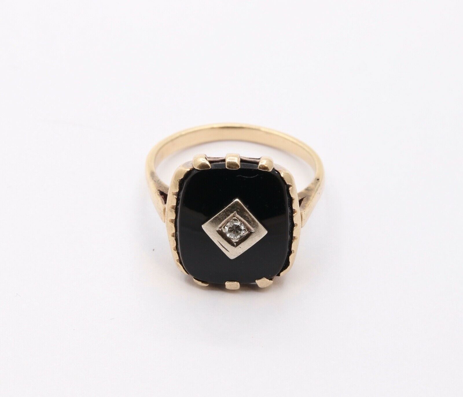 Art Deco Diamond Onyx 14K Yellow White Gold Unisex Ring
