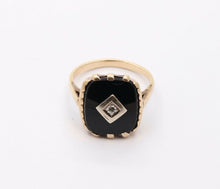 Load image into Gallery viewer, Art Deco Diamond Onyx 14K Yellow White Gold Unisex Ring
