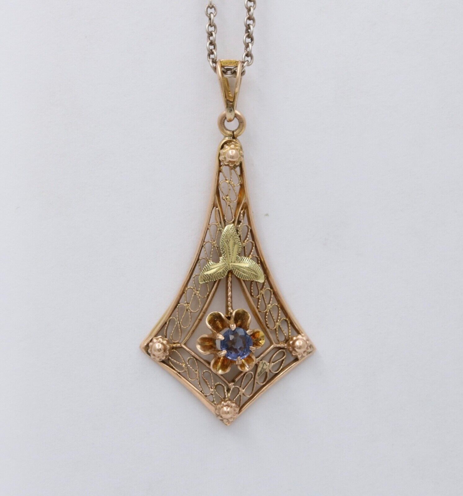 Art Nouveau Blue Sapphire 10K Yellow Gold Pendant
