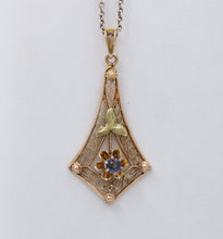 Load image into Gallery viewer, Art Deco Blue Sapphire 10K Yellow Gold Pendant
