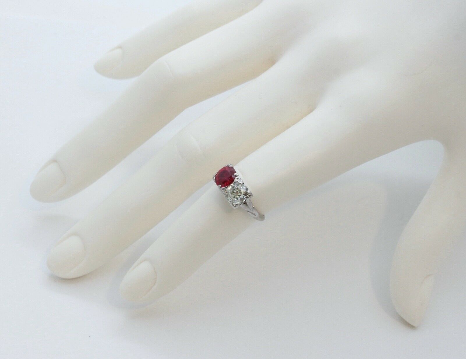 Art Deco Ladies Large Diamond Ruby Platinum Ring