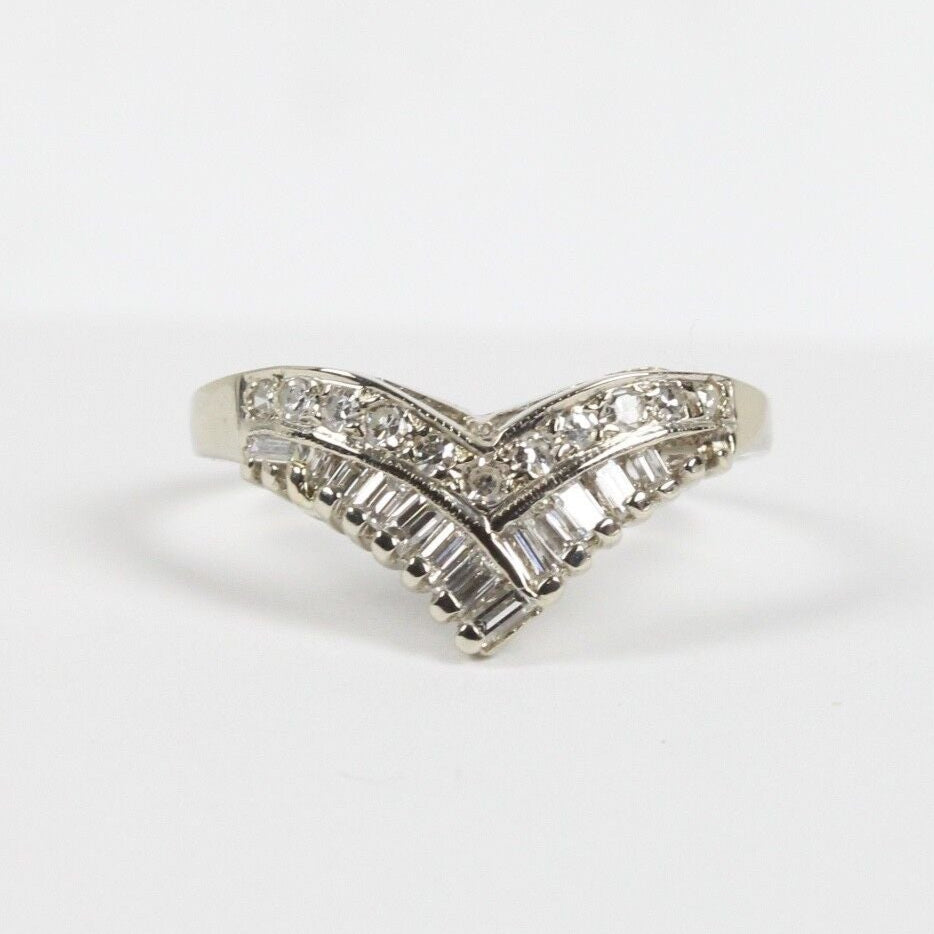 Vintage 14K White Gold Diamond "V" Shaped Wedding Band